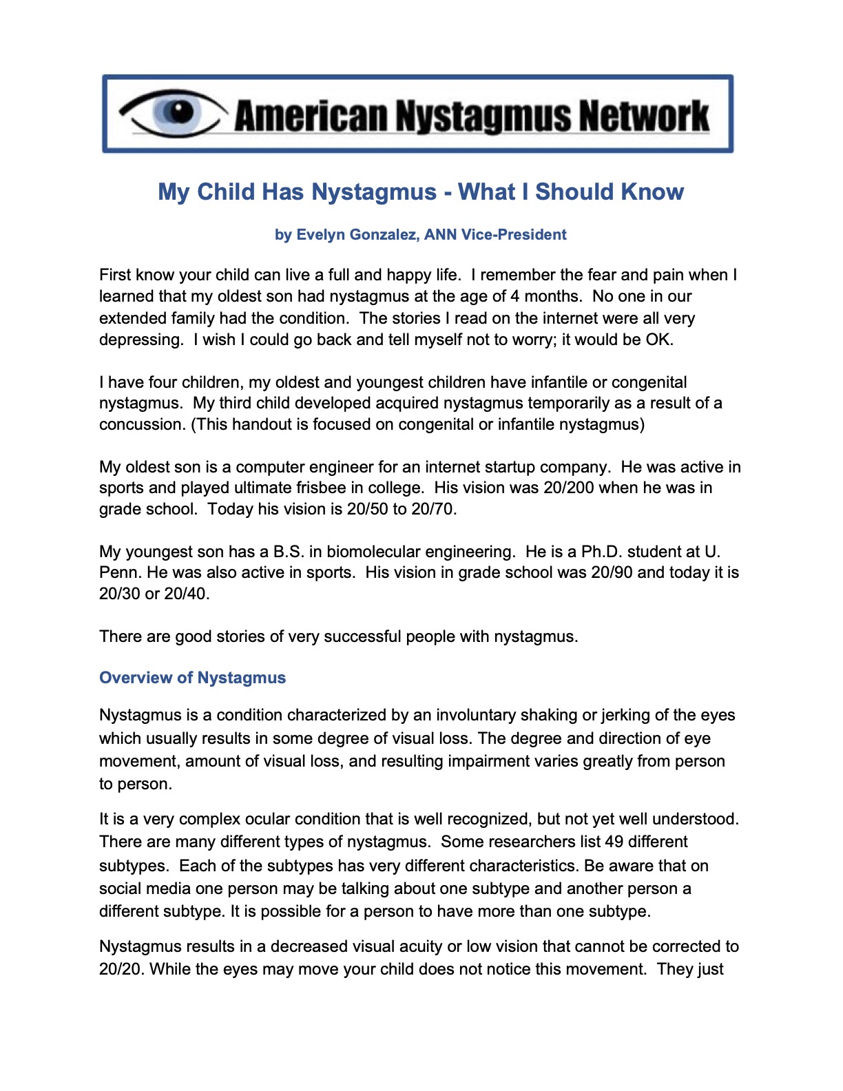 My Child has Nystagmus - What I should know